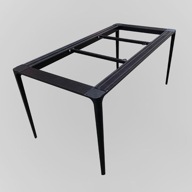 Modern White Stone Top Rectangular Dining Table with 4 Black Metal Legs