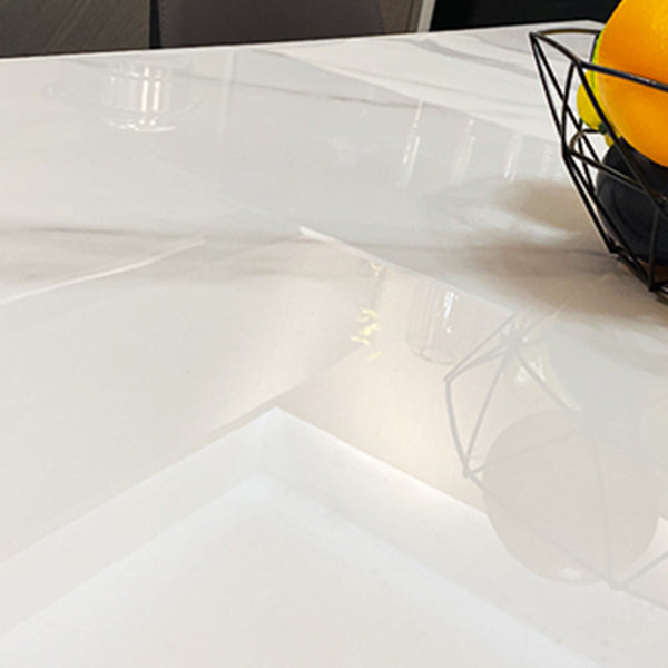 Modern White Stone Top Rectangular Dining Table with 4 Black Metal Legs