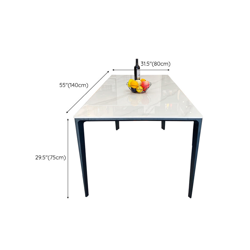 Modern White Stone Top Rectangular Dining Table with 4 Black Metal Legs