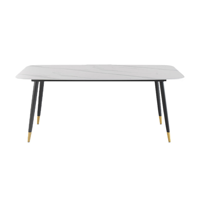 Contemporary Rectangular White Stone Dining Table with 4 Steel Foot