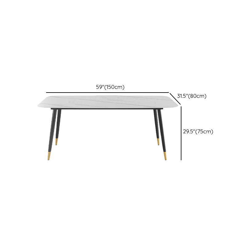 Contemporary Rectangular White Stone Dining Table with 4 Steel Foot