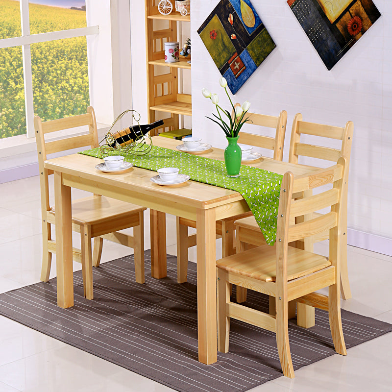 Modern Pine Natural Rectangular Top Dining Table with 4 Legs