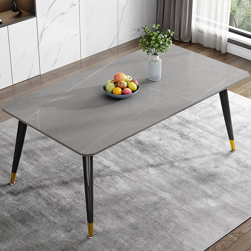 Luxury Rectangular Stone Top Dining Table with 4 Gold & Black Steel Legs