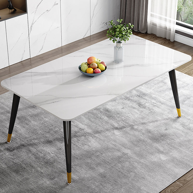 Luxury Rectangular Stone Top Dining Table with 4 Gold & Black Steel Legs