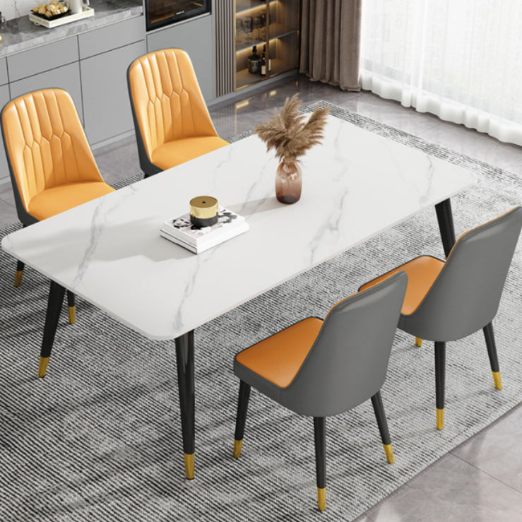 Luxury Rectangular Stone Top Dining Table with 4 Gold & Black Steel Legs