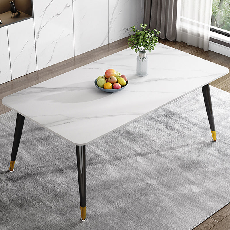 Luxury Rectangular Stone Top Dining Table with 4 Gold & Black Steel Legs