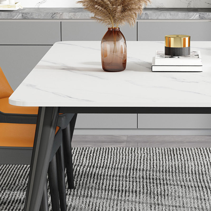 Luxury Rectangular Stone Top Dining Table with 4 Gold & Black Steel Legs