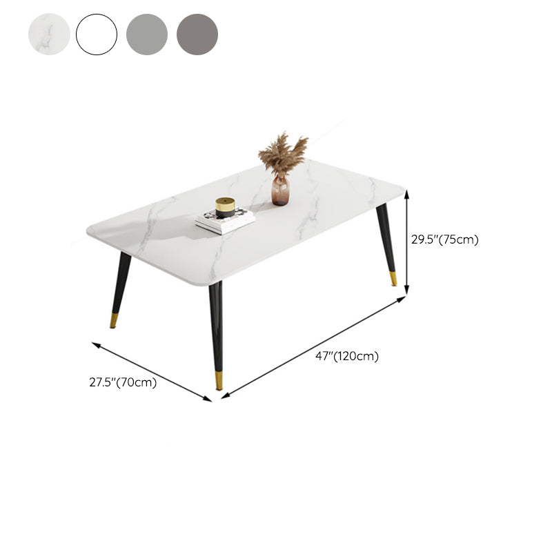 Luxury Rectangular Stone Top Dining Table with 4 Gold & Black Steel Legs