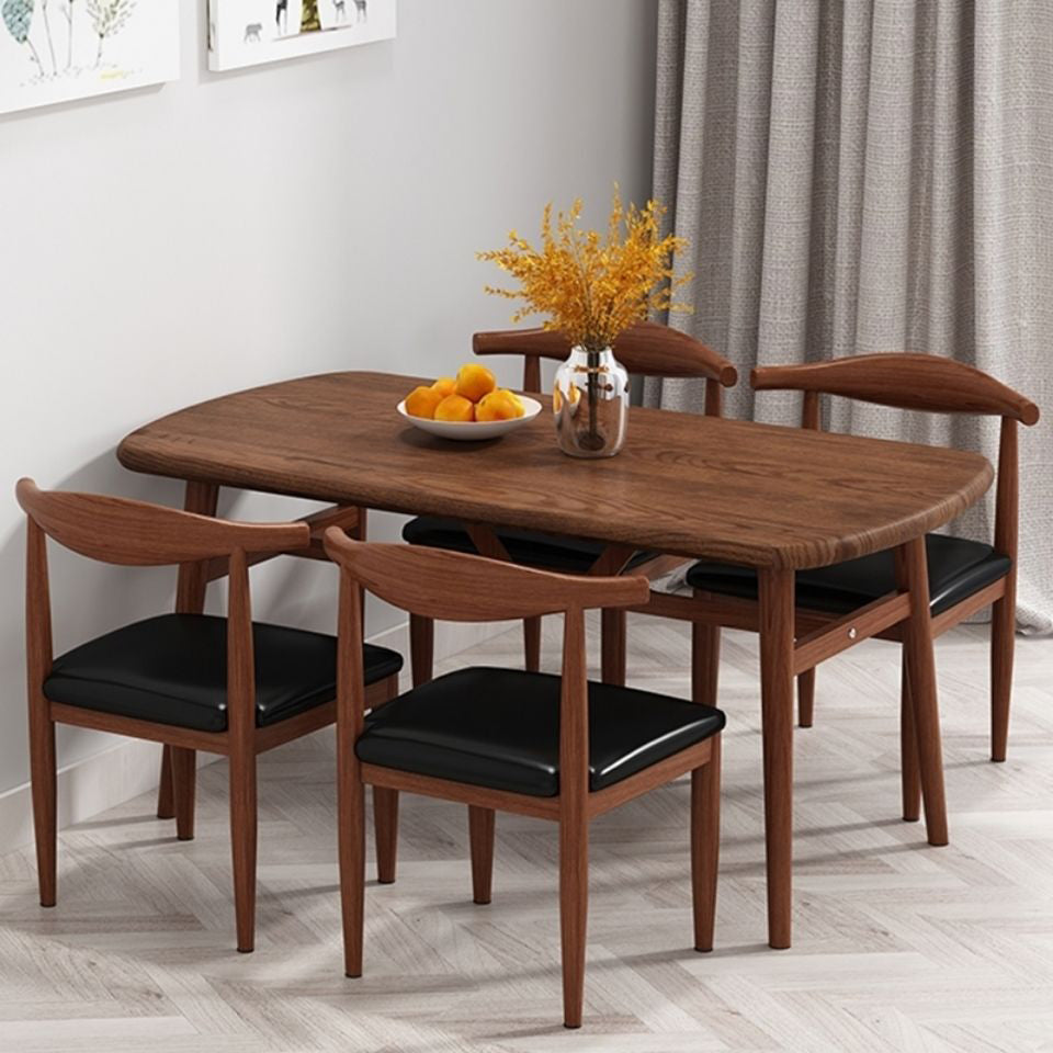 Contemporary Rectangular Wooden Dining Table with Iron Trestle for 2-4 People
