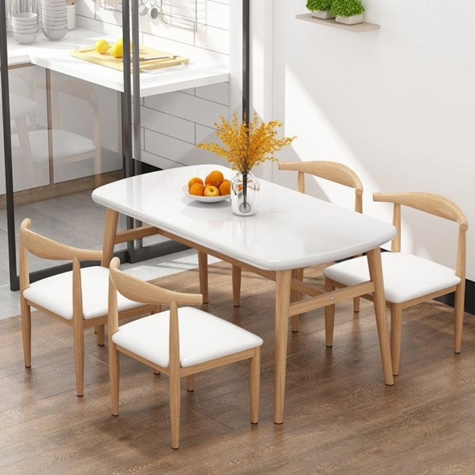 Contemporary Rectangular Wooden Dining Table with Iron Trestle for 2-4 People