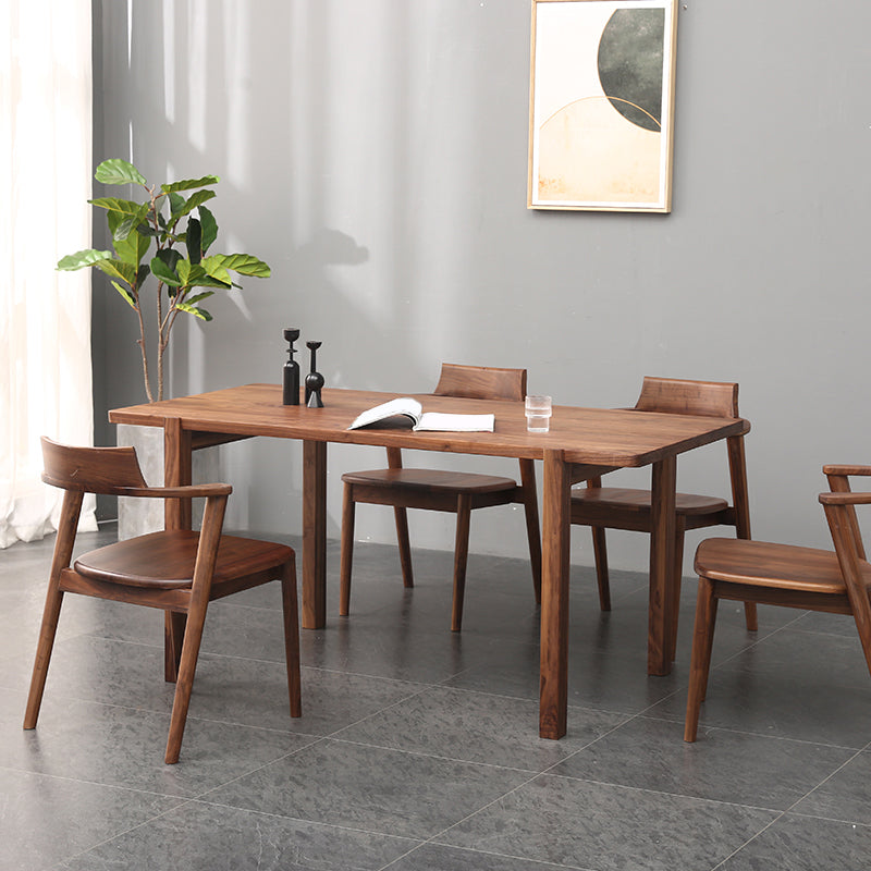 Brown Walnut Wood 1/5 Pcs Dinette Set with Rectangle Dining Table and Wooden Chairs