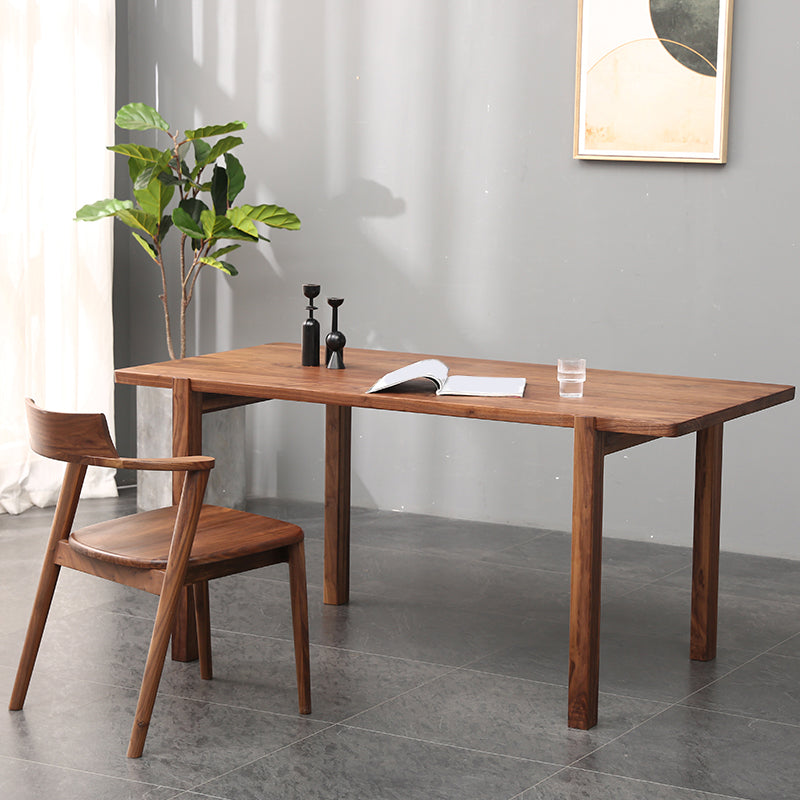 Brown Walnut Wood 1/5 Pcs Dinette Set with Rectangle Dining Table and Wooden Chairs