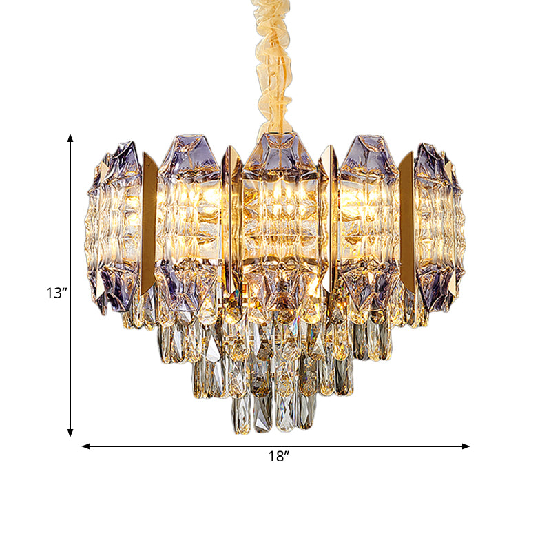 Conical Parlor Ceiling Chandelier Modern Stylish Prismatic Crystal 9-Light Gold Hanging Lamp Kit