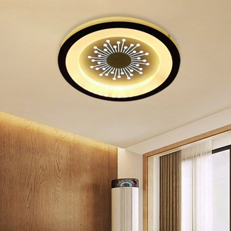 Acrylic Circular Flush Lamp Modernist LED Flush Mount Lighting in Black with Dandelion Pattern
