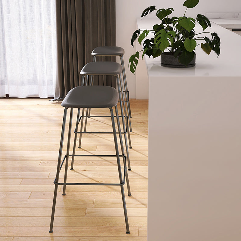 Contemporary Contoured Seat Armless Bar Stools with Metal Legs