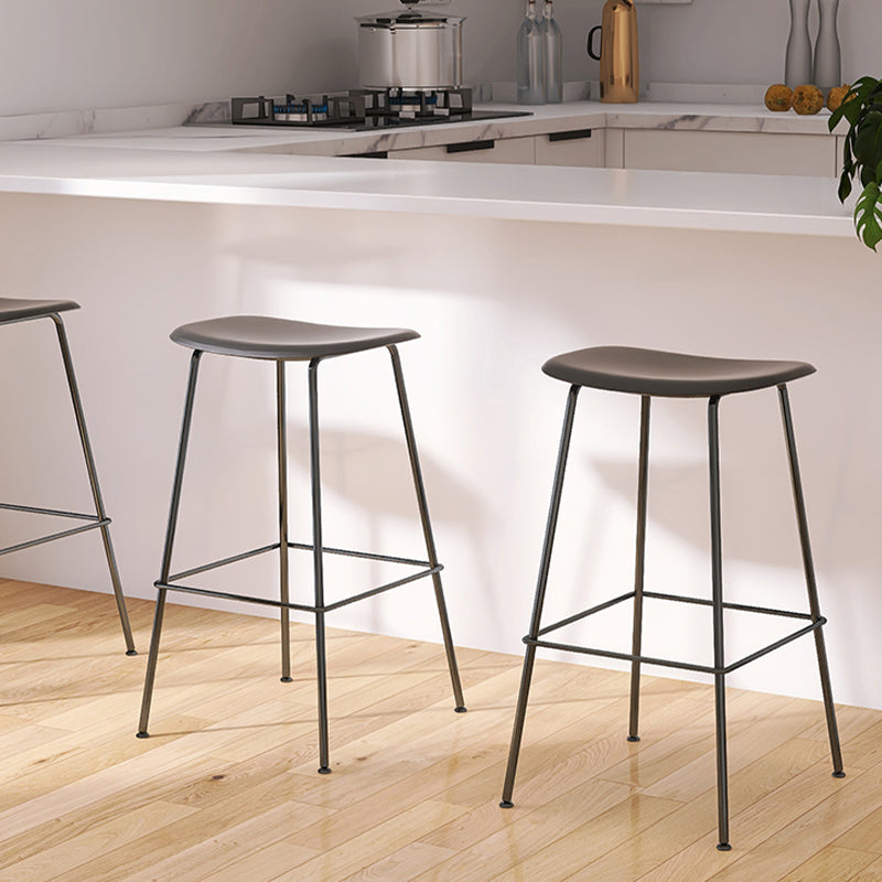 Contemporary Contoured Seat Armless Bar Stools with Metal Legs