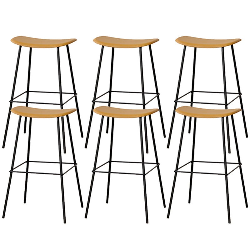 Contemporary Contoured Seat Armless Bar Stools with Metal Legs