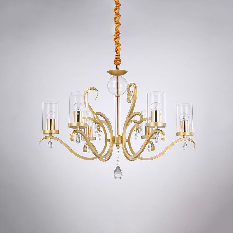 Lampada lampadina a sfumatura a tubo da 6/a 8 tradite in vetro trasparente in oro anticato Luce a soffitto appeso con accento di cristallo K9