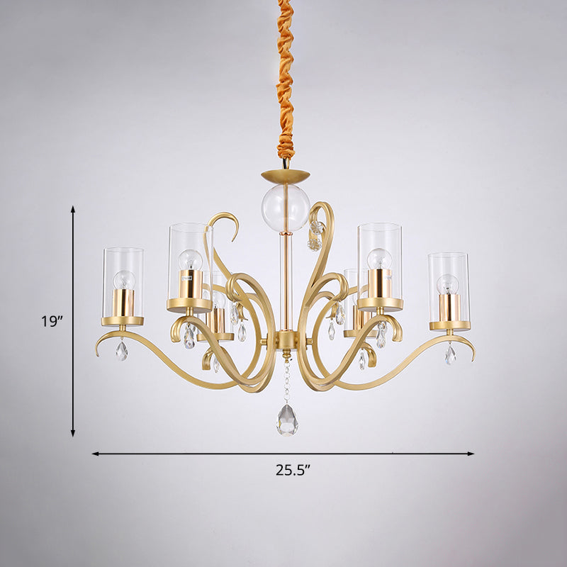 Lampada lampadina a sfumatura a tubo da 6/a 8 tradite in vetro trasparente in oro anticato Luce a soffitto appeso con accento di cristallo K9