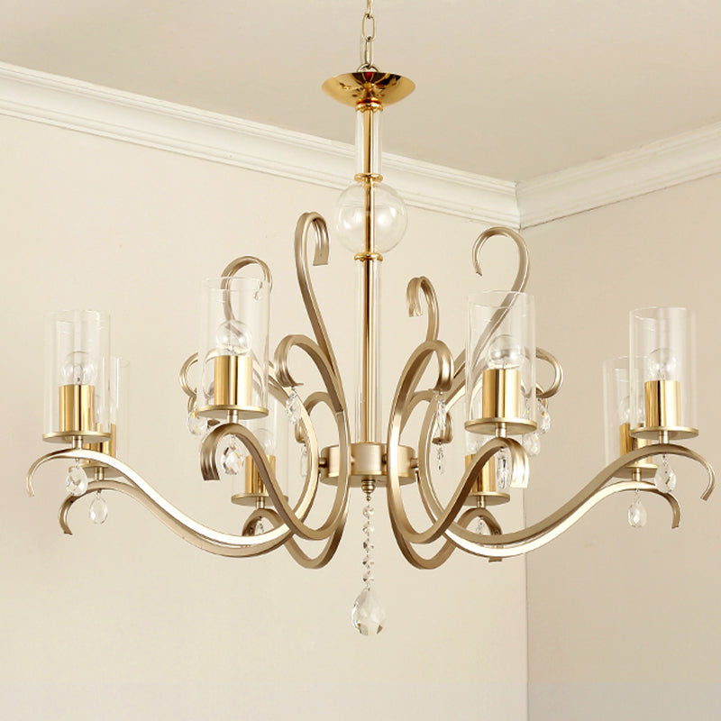 Lampada lampadina a sfumatura a tubo da 6/a 8 tradite in vetro trasparente in oro anticato Luce a soffitto appeso con accento di cristallo K9