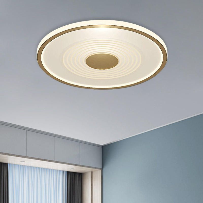 LED Bedroom Flush Lamp Minimalism White-Gold Flush Mount Fixture with Disc Acrylic Shade in White/Warm Light