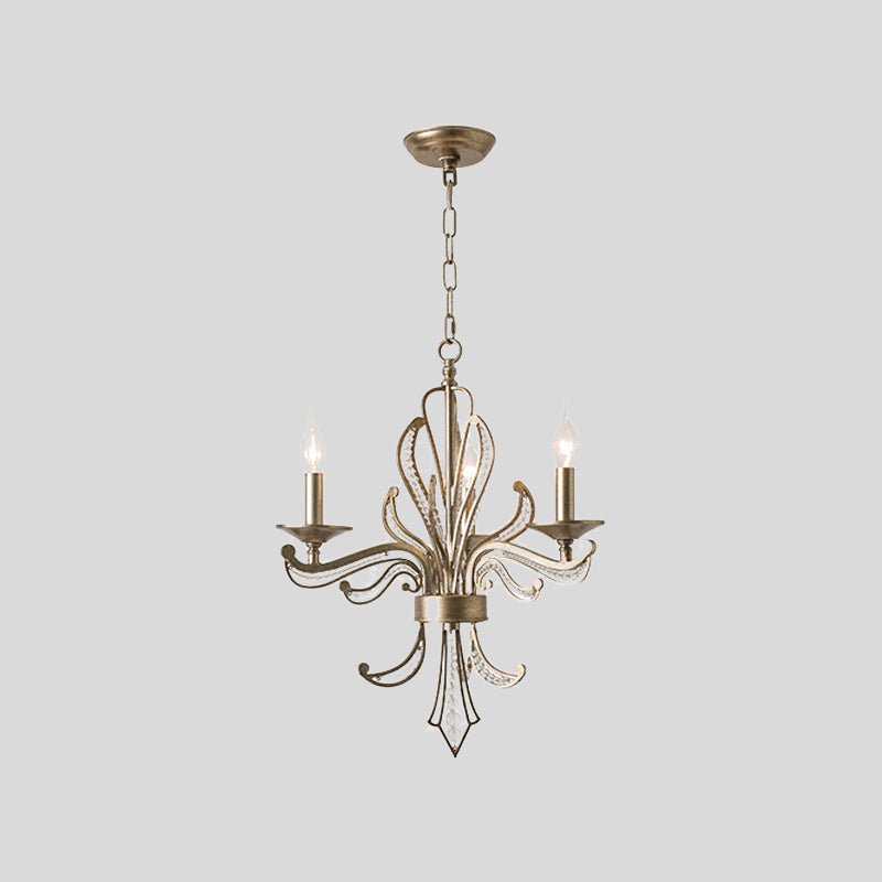 Crimage de la lampe à chute en argent ancré en cristal Candelle Candelabrum 3 têtes Chandelier rural
