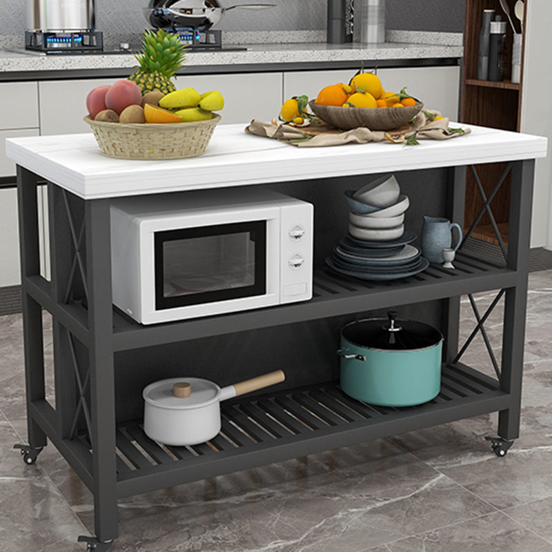 White Faux Marble Top Kitchen Trolley with Wheels for Dining Room