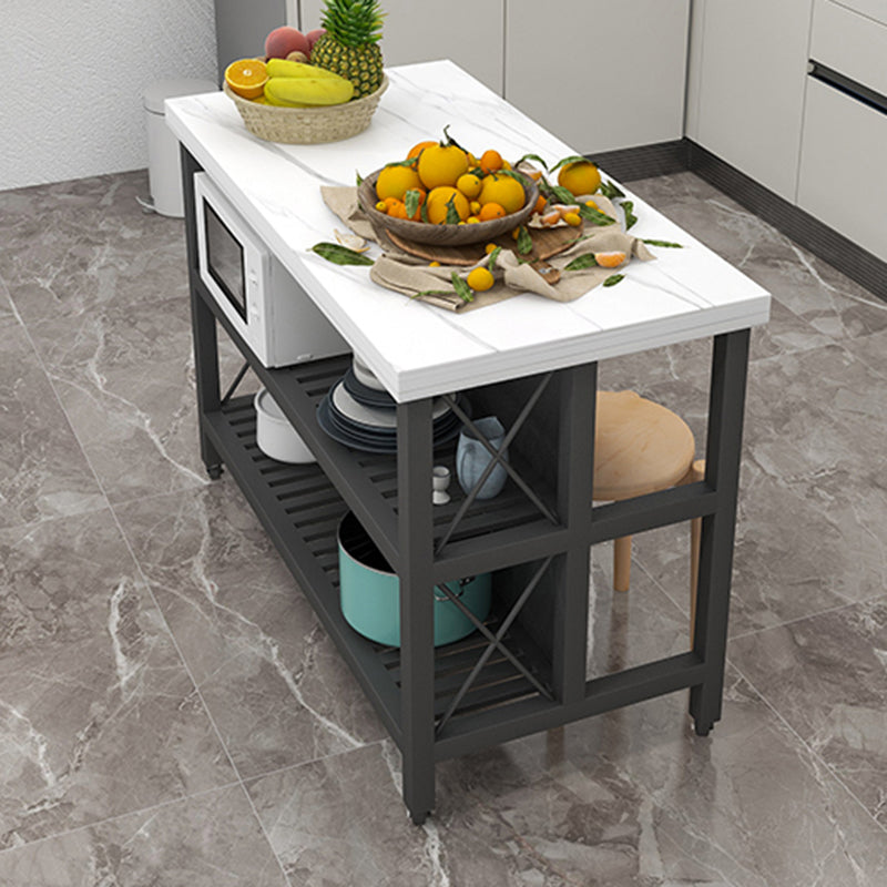 White Faux Marble Top Kitchen Trolley with Wheels for Dining Room