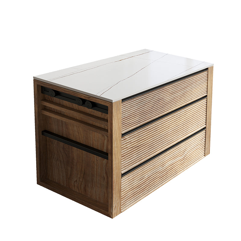 Modern White Stone Rectangular Kitchen Island Table with 6 Drawers