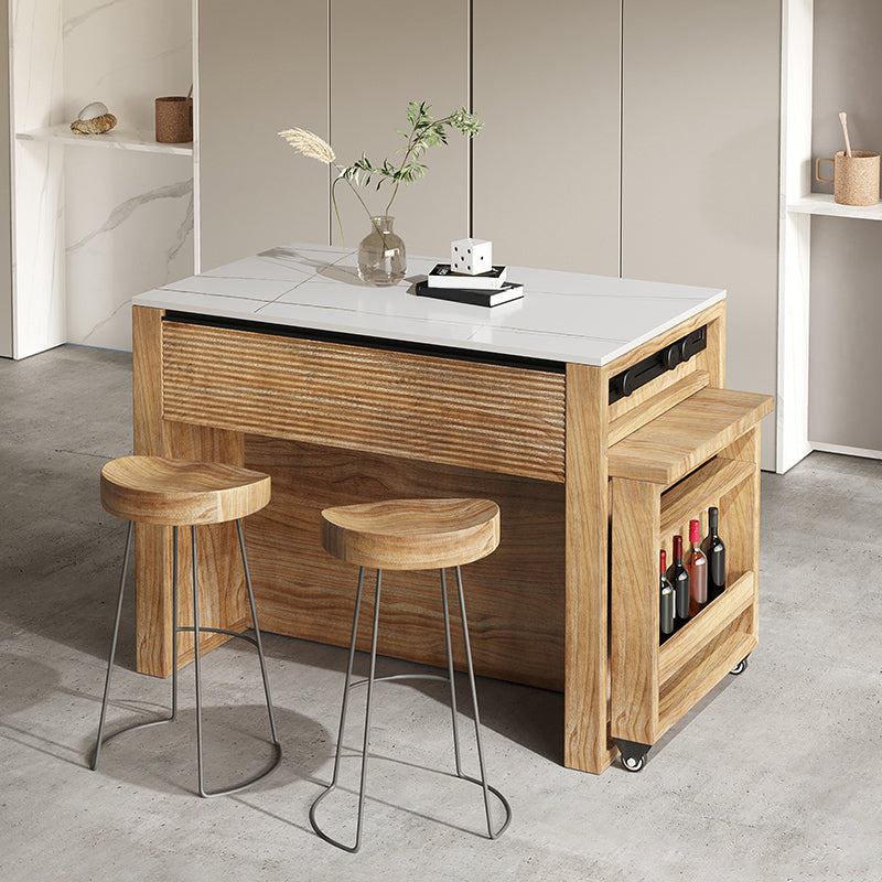 Modern White Stone Rectangular Kitchen Island Table with 6 Drawers