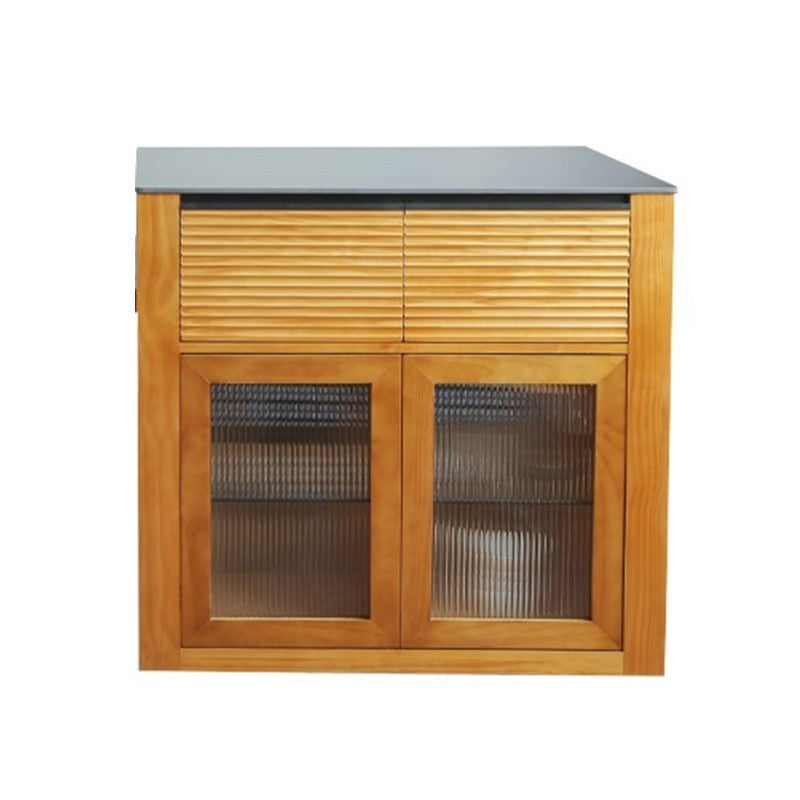 Modern Kitchen Island Table with Drawers and Glass Storage Cabinet