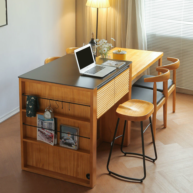 Modern Kitchen Island Table with Drawers and Glass Storage Cabinet