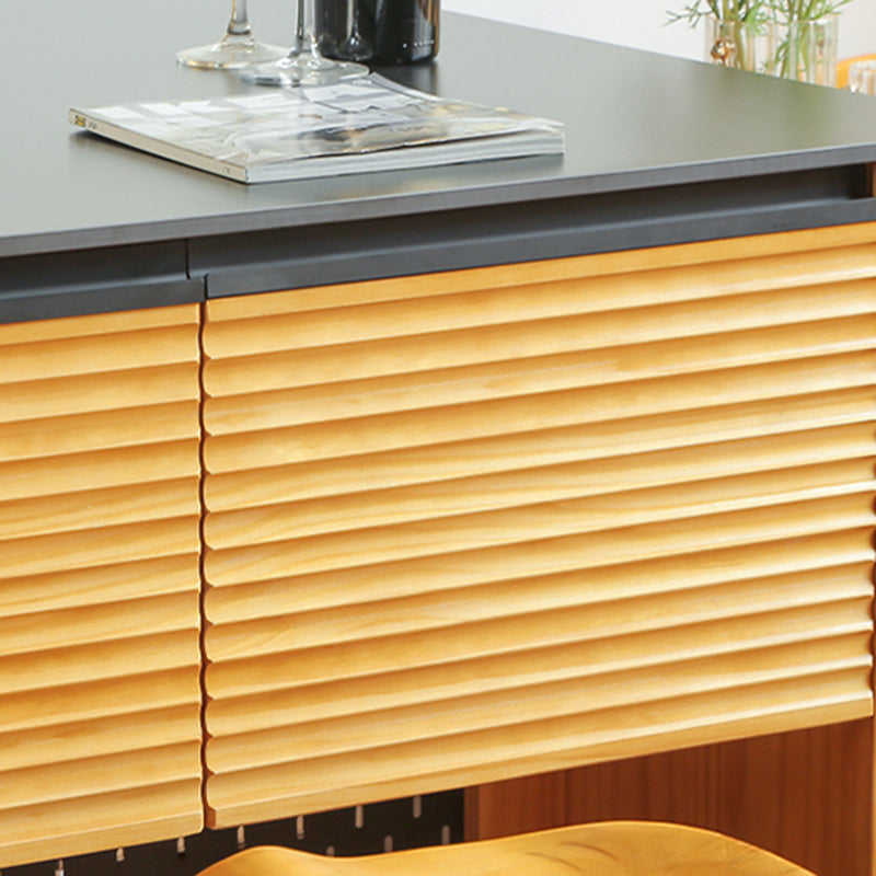 Modern Kitchen Island Table with Drawers and Glass Storage Cabinet
