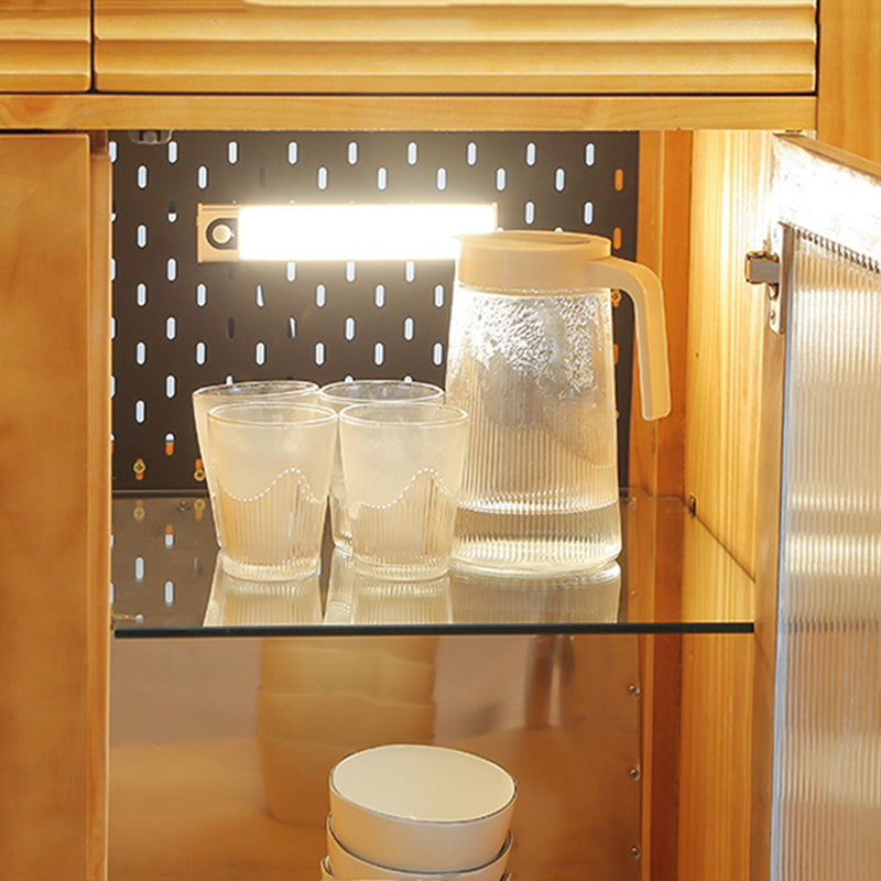 Modern Kitchen Island Table with Drawers and Glass Storage Cabinet