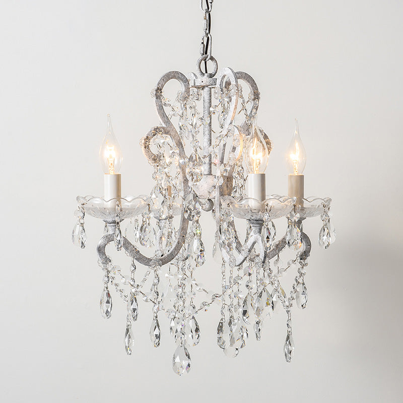 4 têtes Chandelier French Country Living Room Plafond Suspension Lampe avec Candelabrum Crystal Design