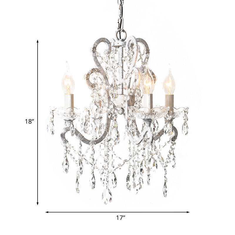 4 Heads Chandelier French Country Living Room Ceiling Suspension Lamp with Candelabrum Crystal Design