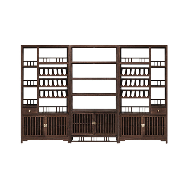 Freestanding Mid-Century Modern Solid Wood Wine Bottle Holder with Shelf