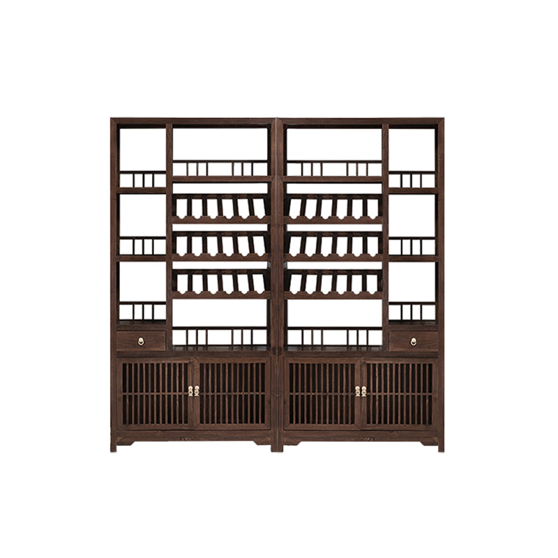 Freestanding Mid-Century Modern Solid Wood Wine Bottle Holder with Shelf