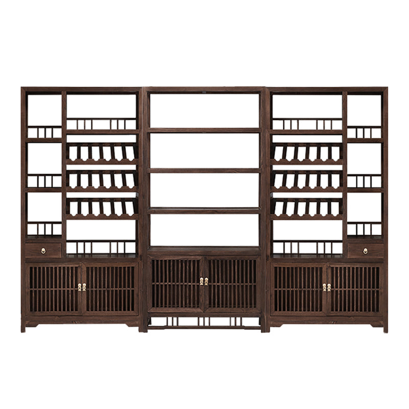 Freestanding Mid-Century Modern Solid Wood Wine Bottle Holder with Shelf