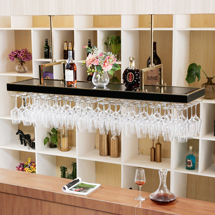 Modern Style Metal Hanging Wine Rack Kit in Black -59" x 13.8" x 4.3"