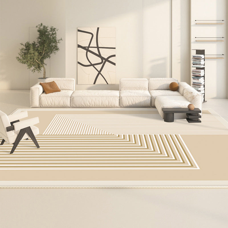 Polyster Rectangle Area Rug Living Room Banded Pattern Non-Slip Backing Modern