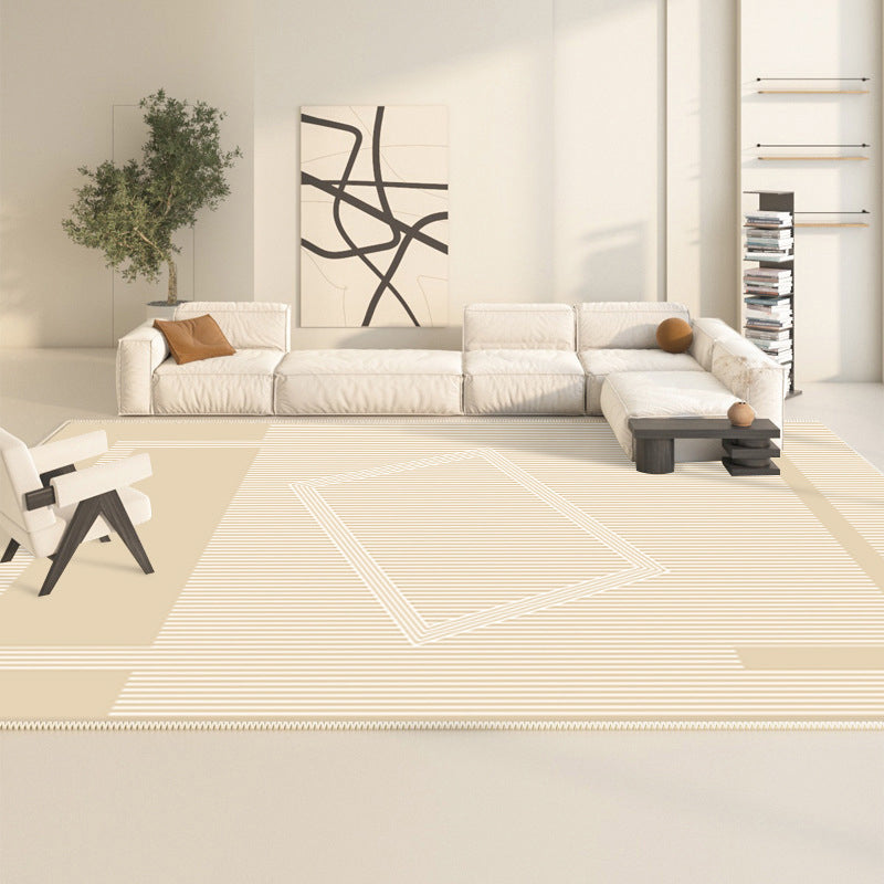 Polyster Rectangle Area Rug Living Room Banded Pattern Non-Slip Backing Modern
