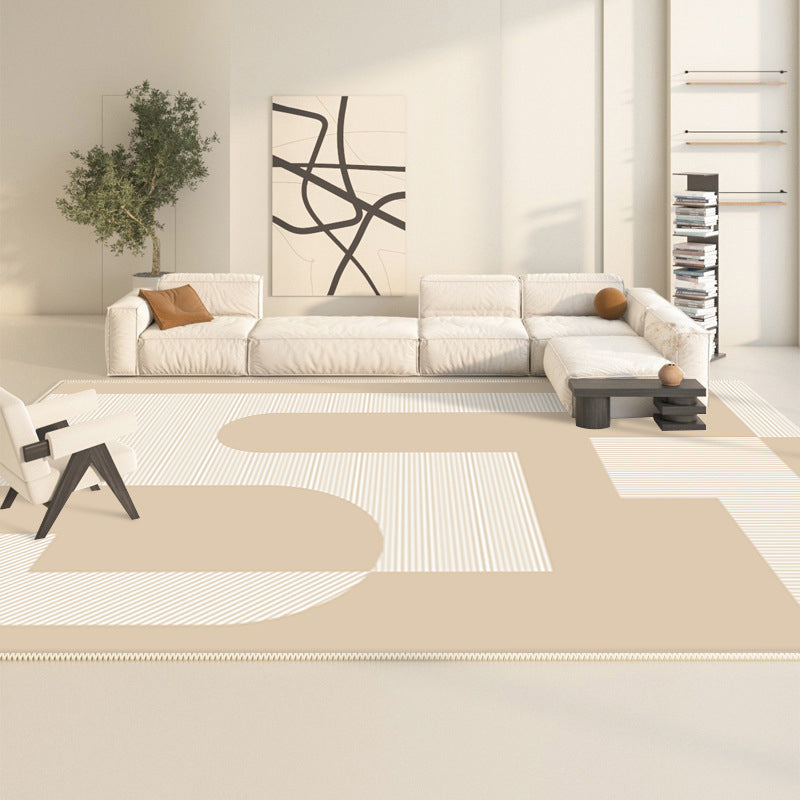 Polyster Rectangle Area Rug Living Room Banded Pattern Non-Slip Backing Modern