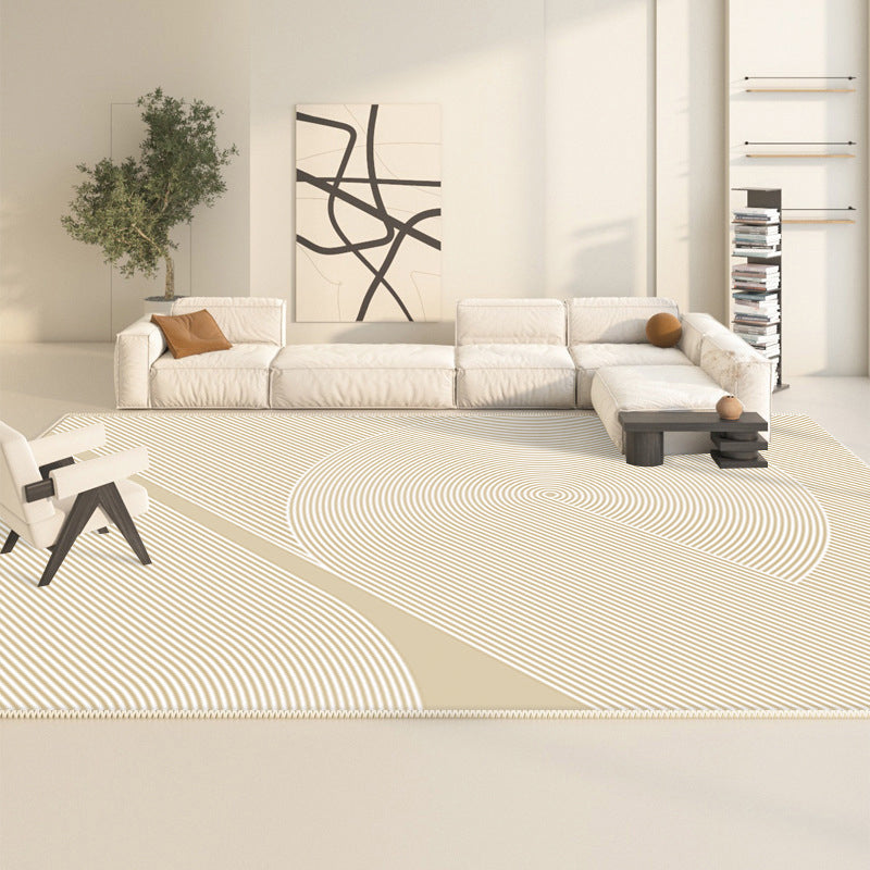Polyster Rectangle Area Rug Living Room Banded Pattern Non-Slip Backing Modern