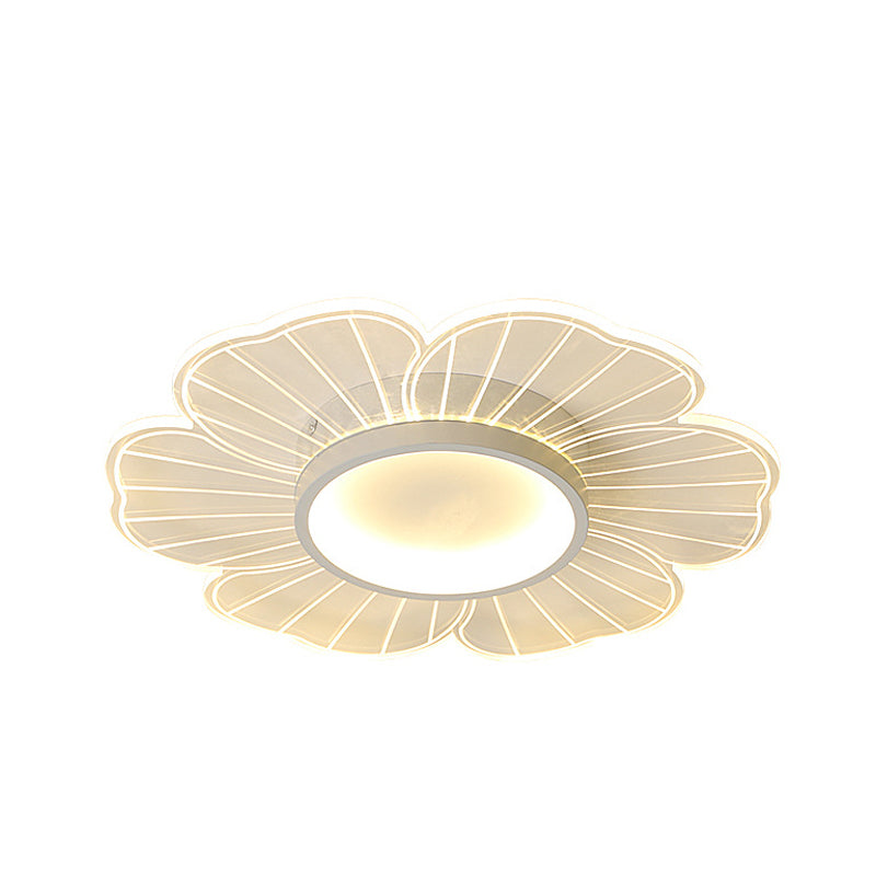 White Flower Flushmount Lamp Contemporary 16.5"/20.5"/24.5" Wide LED Acrylic Ultra-Thin Flush Mount in White/Warm Light