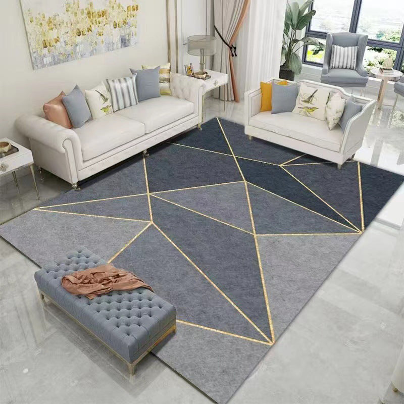 Polyster Rectangle Area Carpet Bedroom Geometric Printed Contemporary Non-Slip Backing