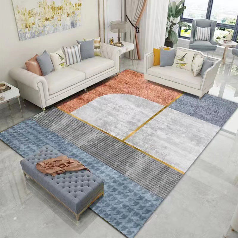 Polyster Rectangle Area Carpet Bedroom Geometric Printed Contemporary Non-Slip Backing