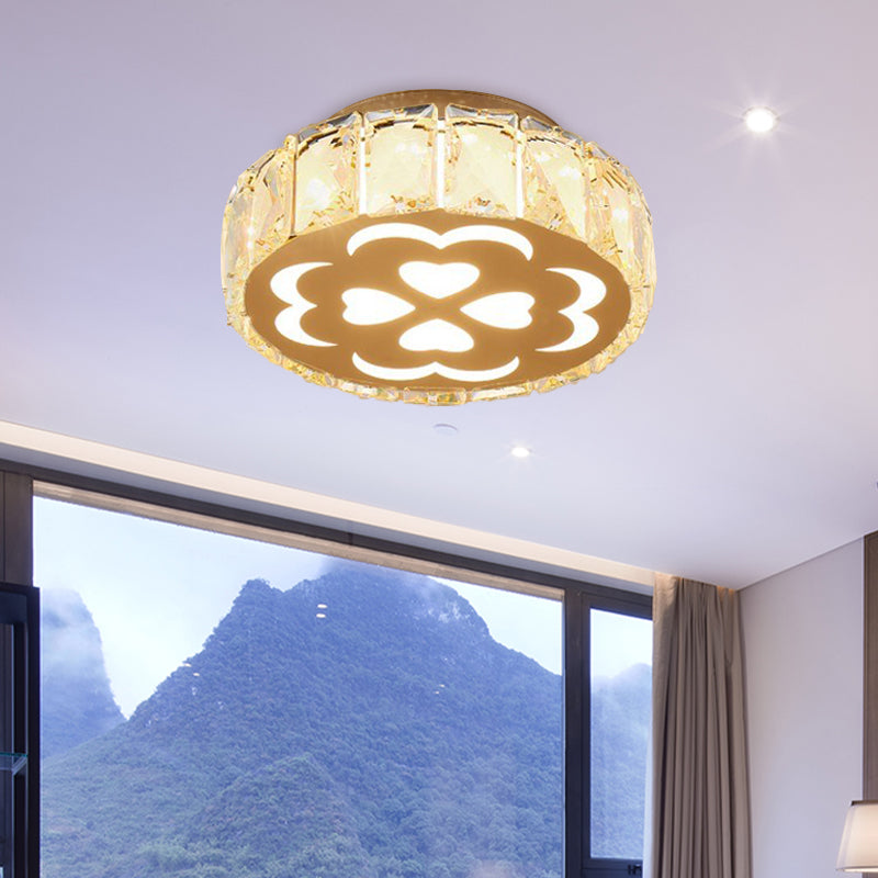 Prismatic Crystal Chrome Ceiling Flush Flower Patterned Circle Modernist LED Flush Mount Light Fixture