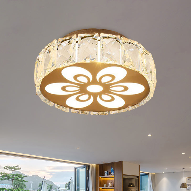 Prismatic Crystal Chrome Ceiling Flush Flower Patterned Circle Modernist LED Flush Mount Light Fixture