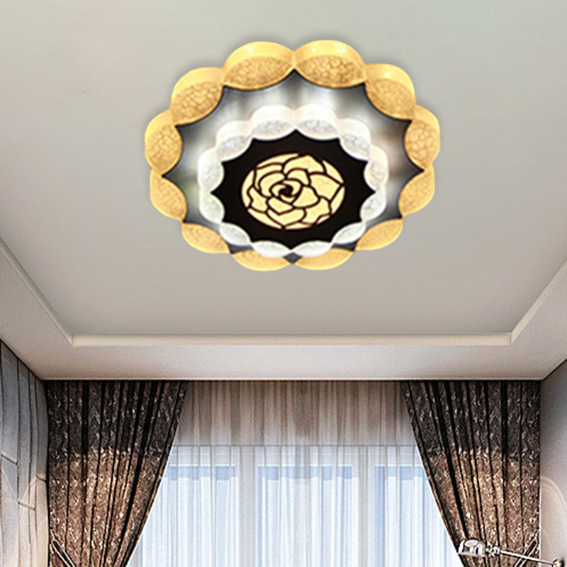 Floral Flush Mount Lighting Contemporary Acrylic White-Black LED Flush Lamp with Rose Pattern